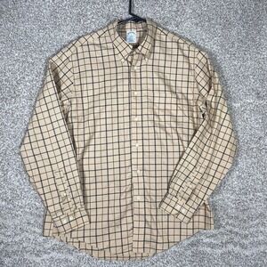 Brooks Brothers Regent Shirt Mens Large Tan Plaid Button Down Long Sleeve